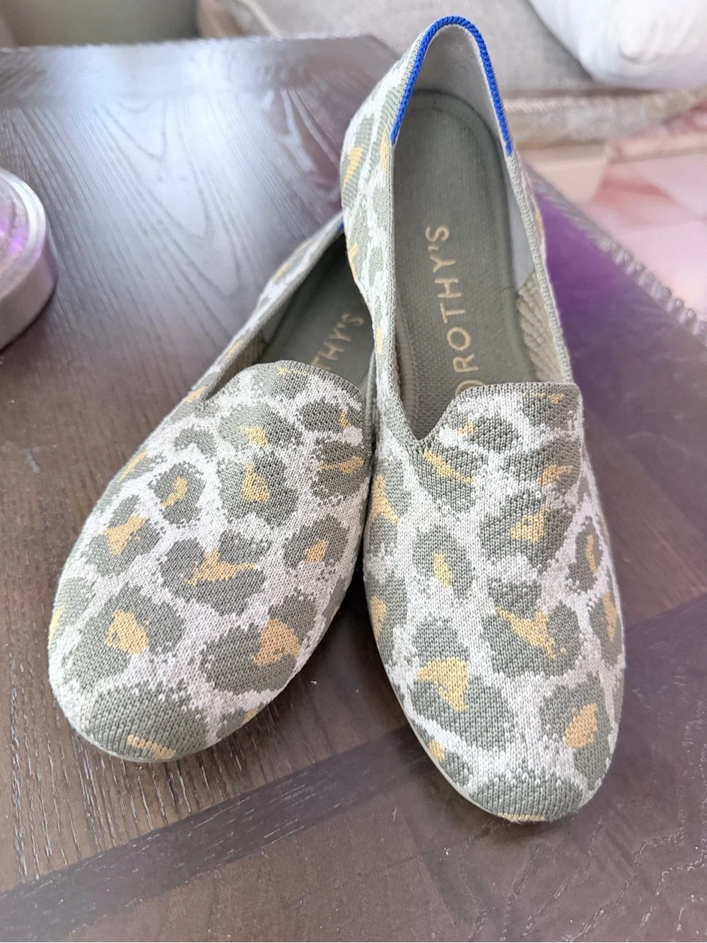 Rothy's Women's Leopard Knit Slip-On Flats in Olive & Gold